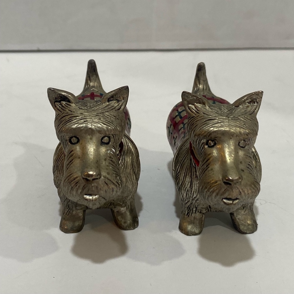 JEFFREY BANKS Scottie Dog Silver-Plated Pewter Salt & Pepper Shakers Christmas
